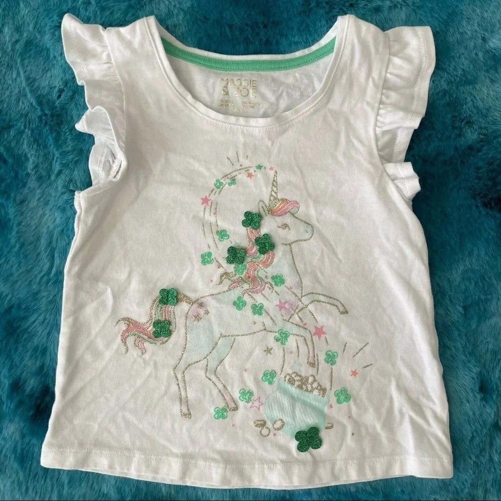 Maggie & Zoe Toddler Girl Flutter Sleeve Unicorn Graphic T-shirt Size 4